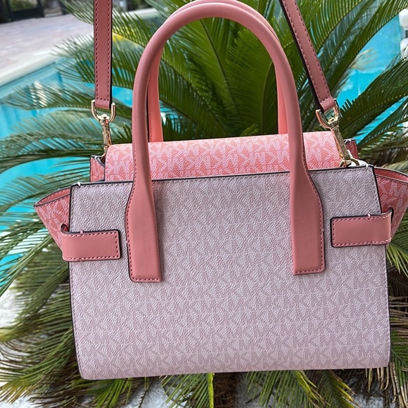 Michael Kors Carmen Medium Logo and Faux Leather Belted Satchel - Picture 4 of 16